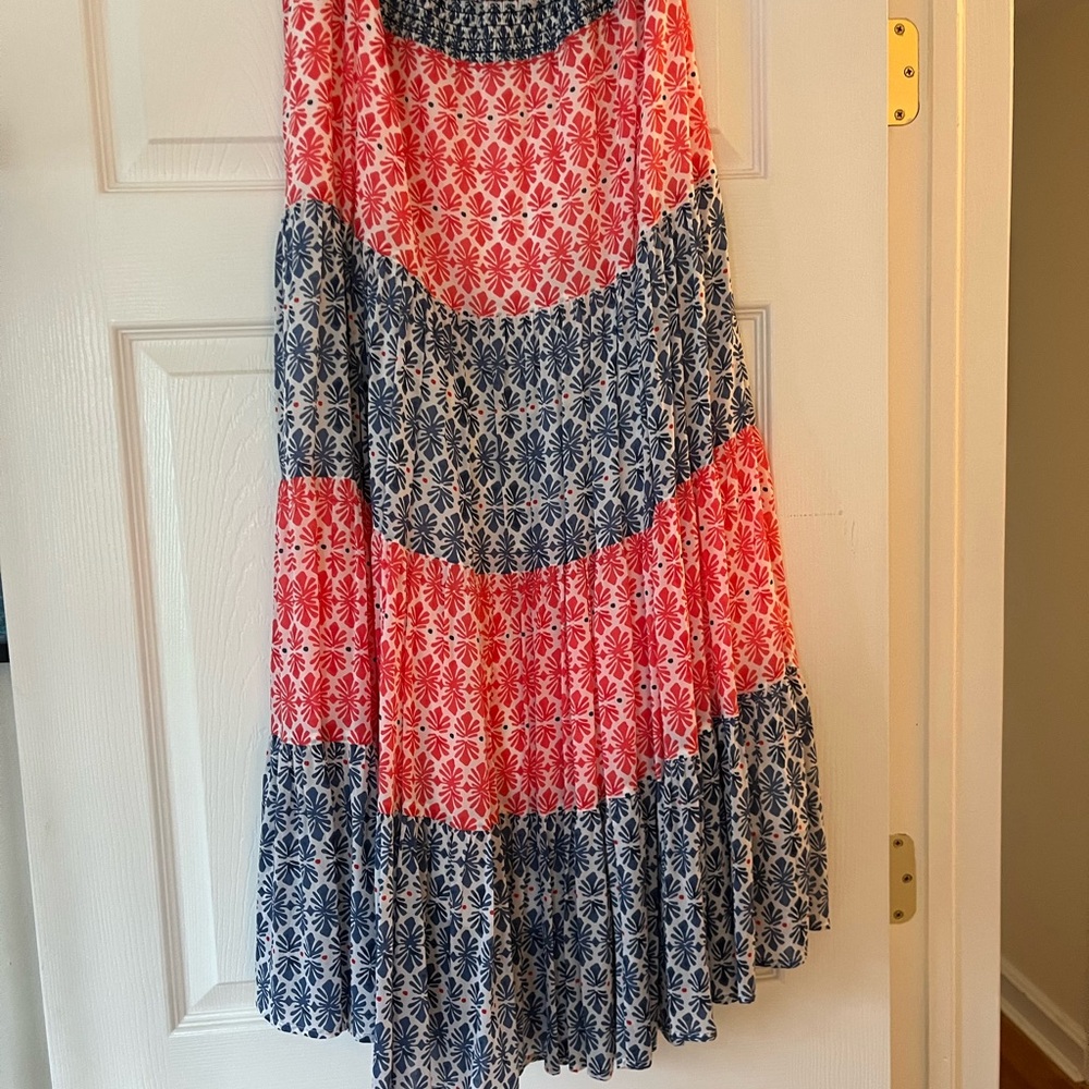 Vineyard Vines Floral Tiered Maxi Skirt in Pink & Navy